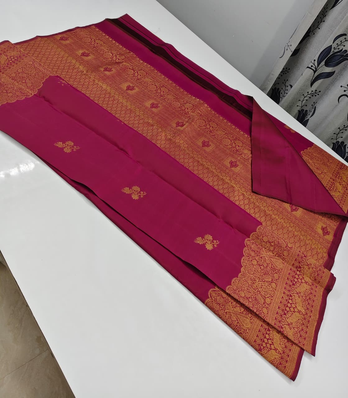 Banarasi Soft Lichi Silk Jacquard Woven Saree with Floral Butta Design